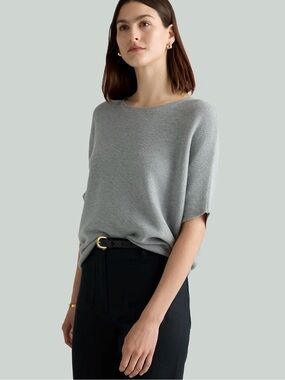 Quince Lightweight Cotton Cashmere Link-Stitch Dolman Sweater - Heather Grey
